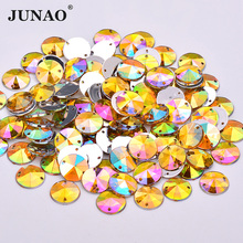 JUNAO 10mm Sewing Yellow AB Acrylic Rhinestones Sew On Round Strass Flat Back Crystal Beads for DIY Needlework Clothes 2024 - buy cheap