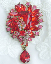 HelenaJewelry 3,54 "oro-tono rojo Diamante de imitación cristal flor broche Pin colgante EE04783C8 2024 - compra barato