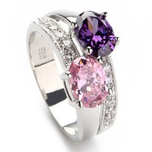 Обручальные кольца SHUNXUNZE с фиолетовым и розовым фианитом для мужчин и женщин, Прямая поставка, родиевое покрытие R149, размер 6 -9 2024 - купить недорого