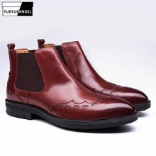 Brand Pointed Toe Chelsea Boots Men Fashion Genuine Leather Casual Slip On Ankle Shoes Winter Business Office Formal Booties 2024 - buy cheap