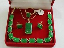 Beautiful green jade Necklace Pendant Bracelet Earring Ring Jewellery set 2024 - buy cheap