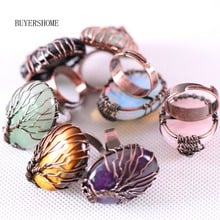 Copper Wrapped Tree of Life Adjustable Round Circle Jewelry Gift Ring Oval Bead Natural Stone Crystal Opal Ring 1Pcs 2024 - buy cheap
