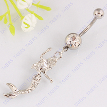 Beauty Mermaid belly button ring fashion body piercing jewelry Lady navel ring Retail 14G 316L surgical steel bar Nickel-free 2024 - buy cheap