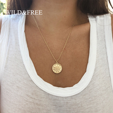 Wild&Free Matte Gold Sun Pendant Necklace For Women Vintage Bohemian Big Round Coin Charm Necklaces Fashion Jewelry Wholesale 2024 - buy cheap