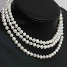 Collar de cadena con perlas redondas y cultivadas en agua dulce para mujer, cadena larga con cuentas naturales de 7-8,8-9mm, joyería blanca de 46 pulgadas, B1483 2024 - compra barato