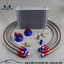 30 Row AN-8/AN8 Engine Transmission Oil Cooler kit + Filter Relocation Kit BLUE 2024 - buy cheap