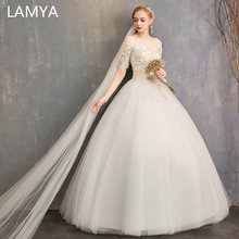 LAMYA-Vestidos De novia De lujo De manga corta, con encaje, cuello De barco, elegante, 2019 2024 - compra barato