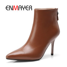 ENMAYER Women Ankle boots Pointed Toe Shoes Size 33-39 Causal Cow Leather Thin heels Woman Shoes Zipper Autumn Winter CR1076 2024 - buy cheap