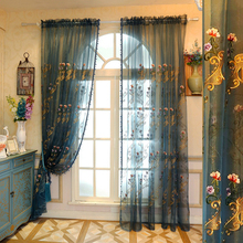 Cortinas de gasa bordadas en color azul europeo para sala de estar, cortinas transparentes de tul para ventana, paneles de cortina para dormitorio 2024 - compra barato