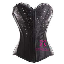 Sexy Waist Shaper Corset Black Corsets and Bustiers Women Overbust Corselet Basque Female Satin Underwear With Diamond S-XXL 2024 - buy cheap