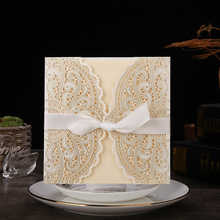 25pcs Ivory Laser Cut Elegant Wedding Invitations Card Lace Greeting Card Customize & Ribbon Birthday Wedding Party Decorations 2024 - buy cheap