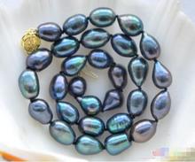 Gran oferta, nuevo estilo, collar de perlas cultivadas de agua dulce de pavo real de 17 "y 14mm, arroz negro 2024 - compra barato