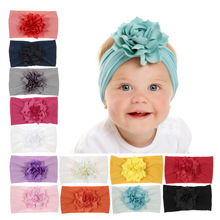 Cute Baby Girl Elastic Lotus Flower Headband Children Hair Rubber Turban Stretchy Nylon Flower Wide Hair Band 2024 - buy cheap