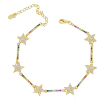 Presente de natal pulseira corrente arco-íris cz bar estrela ligação pulseira 16 + 5cm ajustado moda joia clássica para mulheres 2024 - compre barato