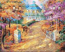 Outono encantador parque paisagem colorir por números em tela imagens de parede para sala de estar decoração de casa 2024 - compre barato
