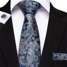 2019 DiBanGu Designer 160cm Blue Gray Ties 100% Silk Floral Necktie Hanky Cufflinks Tie for Men Business Wedding Tie Set MJ-7507 2024 - buy cheap