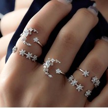 Anéis abertos de prata para mulheres, 5 segundos estilo boêmio retrô, estrela, lua, cristal, simples, punk, personalidade, casamento, aniversário 2024 - compre barato
