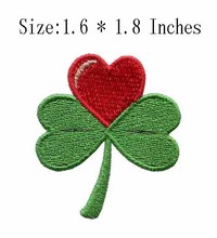 1.6"wide Green leaf and red heart  embroidery patch  enter/kids iron on appliques 2024 - buy cheap