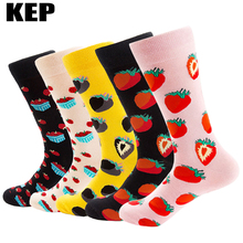 Calcetines de algodón con personalidad para mujer, medias divertidas de estilo callejero, Harajuku coreano, fresa, fruta, novedad, Otoño e Invierno 2024 - compra barato