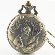 North Pole ALASKA Santa Claus and Reindeer Quartz Pocket Watch Analog Necklace Chain Mens Womens Christmas Gift watches 2024 - buy cheap