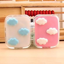 10pcs fashion Lovely beautiful DIY cloud contact lens case With the mirror Lenses box plastic Nursing box Random mix 7.5*6.3*2cm 2024 - buy cheap