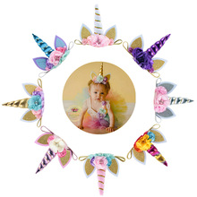 Yundfly-tiara com chifre de unicórnio para crianças, presentes de aniversário, faixas de cabelo para meninas e bebês, materiais de festa, adereços de fotografia, novo unicórnio 2024 - compre barato