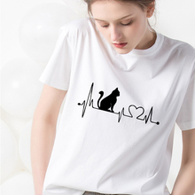 Camiseta feminina de verão com estampa de gato, camiseta estilosa e fresca de 0 a pescoço, estilo harajuku para mulheres, 2019 2024 - compre barato