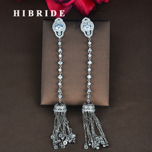 HIBRIDE Fashion Clear Cubic Zircon Women Long Chain Tassel Earrings Pendientes Boucle d'oreille Jewelry Brincos Wholsale E-833 2024 - buy cheap