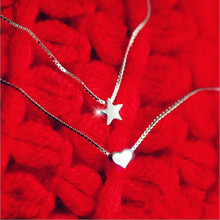 Pingente de corrente prata 925, joia estilo coreano, simples, estrela, formato de coração, corrente de clavícula, xl013, imperdível, novo 2024 - compre barato