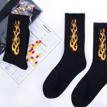 Meias de algodão com estampa de chamas, meias estilo harajuku, hip hop, dança da rua, skate, esportes, para casal, sox 2024 - compre barato