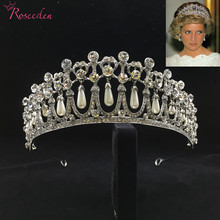 Classic Princess Diana Crown Crystal Pearl Bridal Wedding Tiara Crowns Hair Accessories Jewelry RE3049 2024 - buy cheap