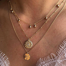 3 Pcs/Set Classic Sun Round Beads Geometric Chain Pendant Crystal Multilayer Necklace Women Fashion Gold Long Necklace Set 2024 - buy cheap