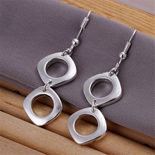 Beautiful double square  silver color earrings hot selling fashion jewelry party E024 gift free shipping 2024 - buy cheap