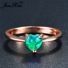 Heart Cut Green White Blue Fire Opal Rings For Women Rainbow Birthstone Rose Gold Color Bridal Wedding Thin Ring Jewelry Gifts 2024 - buy cheap