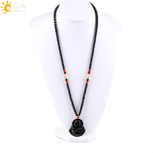 CSJA Natural Black Obsidian Men 108 Mala Necklaces Pendant Raw Stone Carving Elephant Dragon Buddha Cross Amulet Jewellery E624 2024 - buy cheap