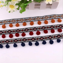 20Yards Jacquard Ribbon Hair Ball Lace Fringe Curtain Lace Trim DIY National Style Clothing Accessories Lace Tassel 2.7cm LR0054 2024 - buy cheap