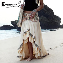 Everkaki Bohemian Embroidery Women Gypsy Summer Skirt Cotton Lace Up Beach Boho Long Skirts Female Casual Bottoms Skirt 2019 New 2024 - buy cheap