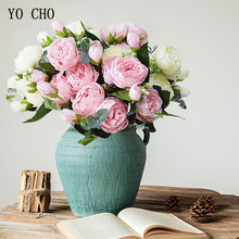 Yo cho 5 cabeças rosas artificiais flores brancas peônias rosa flores de seda falso rosas peônia buquê decoração de casamento para casa flores 2024 - compre barato