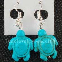 Free Shipping Women Fashion Jewelry Blue Howlet Howlite Turtle Beads Dangle Earrings C3342 2024 - buy cheap