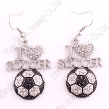 Fans Favorite Sports Jewelry Drop Shipping 0.95"*1.3" inches I Love Soccer 2D Crystal Pendant French Hook Earrings 2024 - buy cheap