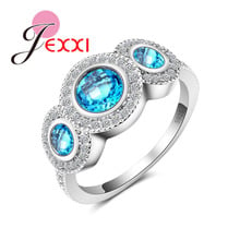 Luxury 3 Round Blue Crystal Anel Feminino 925 sterling-silver-jewelry Novel Clear CZ Stone Rings for Women Engagement   Pa 2024 - buy cheap