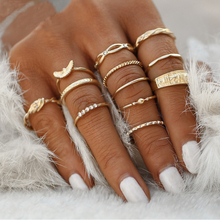 IMucci 12 шт./компл. очаровательное Золотое кольцо на средний палец для женщин винтажное на фаланги, бохо кольца для вечерние Панк ювелирные изделия подарок для девочки 2024 - купить недорого