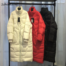 Schinteon New Long  Down Jacket Loose Winter Warm Over Size Outwear Black White Red Lovers Clothing 2024 - buy cheap