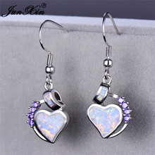 Boho Female Purple Heart Drop Earrings Silver Color Blue White Fire Opal Earrings For Women Vintage Long Dangle Earrings 2024 - buy cheap