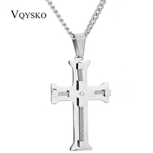 Mens Necklace Pendant Stainless Steel Chain 2 Layer Cross Silver Color Jewelry 2024 - buy cheap