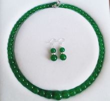 Conjunto de joias redondas de jade verde 6-14mm, conjunto de joias e brincos 18 "aaa + 2024 - compre barato