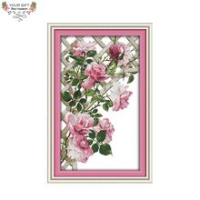 Joy Sunday H682 14CT 11CT Counted and Stamped Home Decoration Pink Roses Cross Stitch 2024 - buy cheap