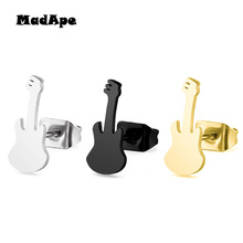 MadApe-pendientes de guitarra de acero inoxidable para mujer, aretes de tuerca, Color plateado, negro y dorado, joyería 2019 2024 - compra barato