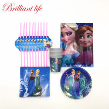 Disney-Juego de manteles con temática de princesa Elsa y Anna, set de 81 unids/lote de dibujos animados para fiesta de cumpleaños de niña, 20 platos, 20 pajitas, 20 servilletas, 1 mantel 2024 - compra barato