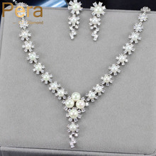 Pera Classic Cluster Flower Big Round Freshwater Pearl Drop Bridal Party Costume Accessories Jewelry Set For Wedding J146 2024 - buy cheap